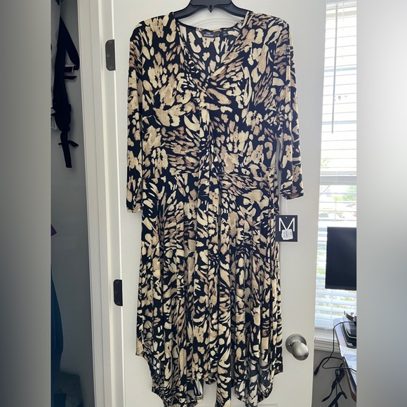 Mlle Gabrielle NWT Black/Tan Floral Multi-Length Dress Macy’s Size XL - Picture 1 of 4